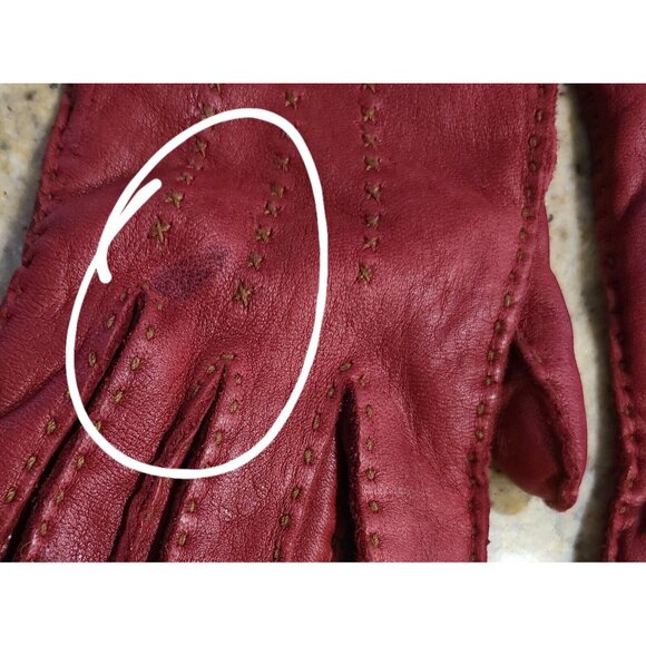 Eddie Bauer Women Size M Red Soft Leather Gloves Wool Angora Lined Top Stitching - Picture 3 of 16